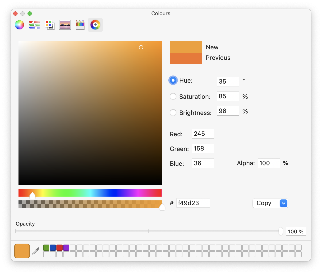 Screenshot of the color extension window